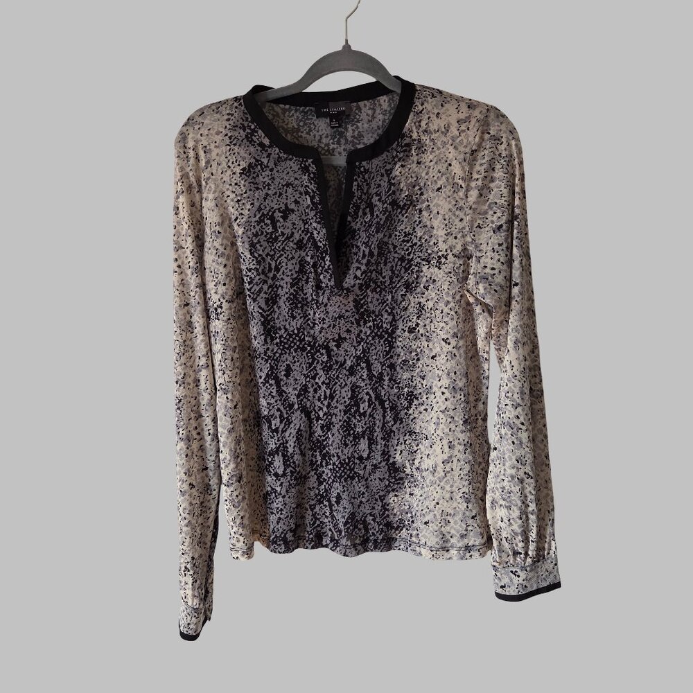 The Limited Womens Sheer  LS V Neck Black Gray White Abstract Blouse - Large‎